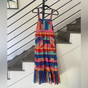 Farm Rio Embroidered Stripes Midi Dress